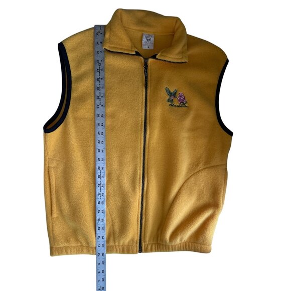 Vtg Polar Graphics Yellow Zip Fleece Vest M Embroidered Hummingbird & Flowers - Picture 7 of 7